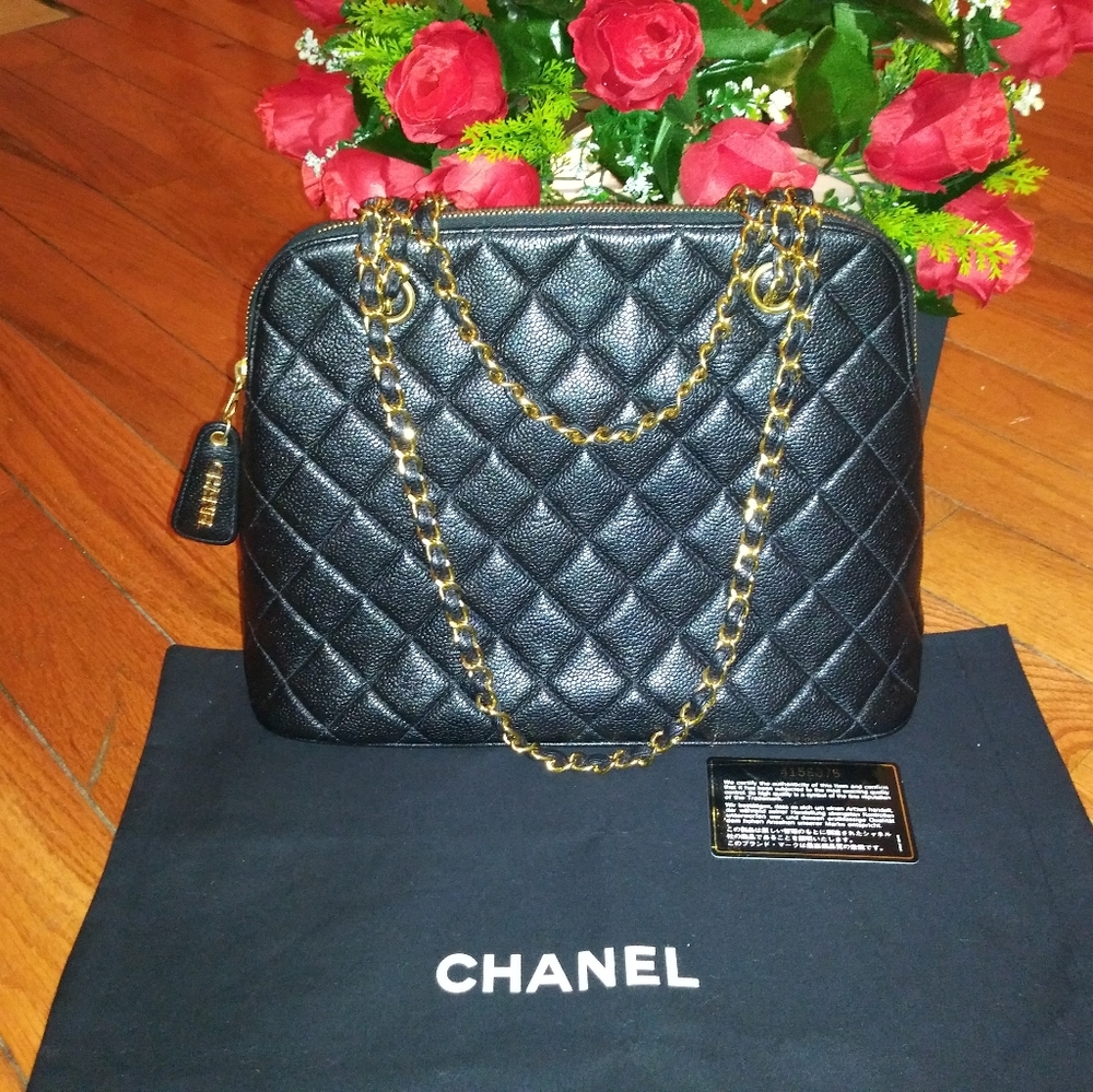 SOLD Authentic Chanel Quilted Caviar Tote